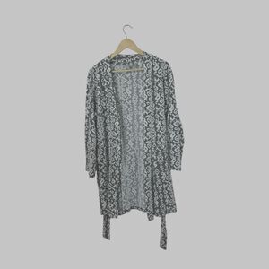 Malabar Bay Medium Robe Organic Cotton Stretch Gray White Lightweight Womens